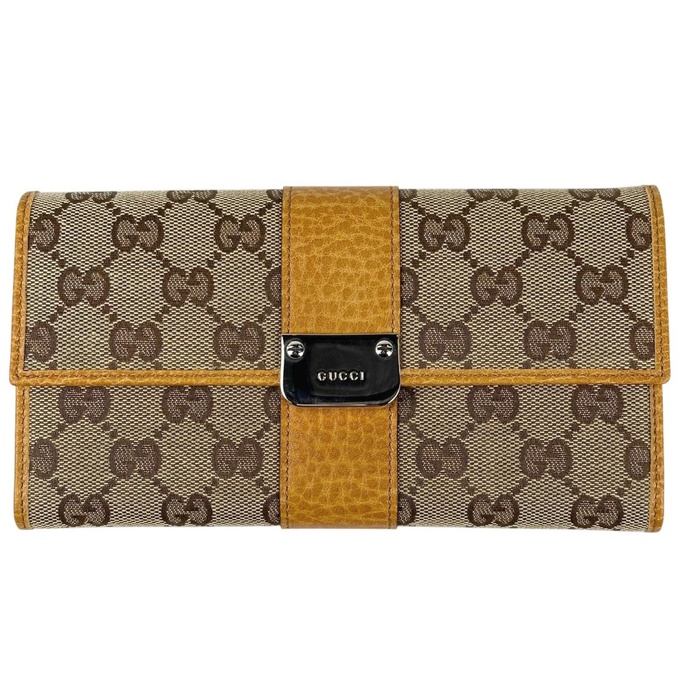 Gucci GG bi fold long wallet canvas yellow Beige Cream